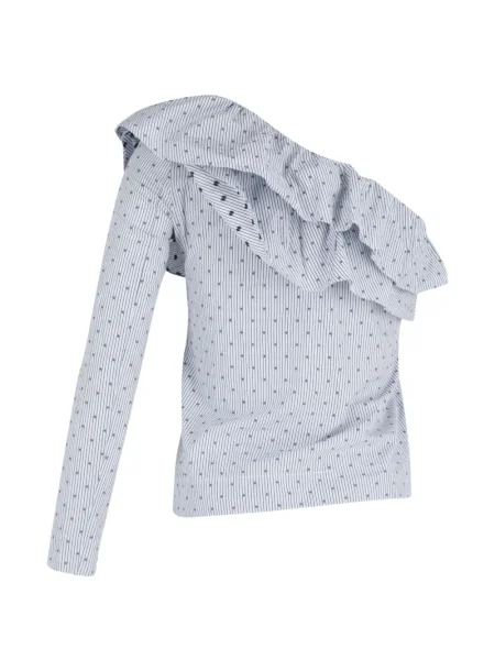 Top Maje cu volane cu un umăr gol albastru