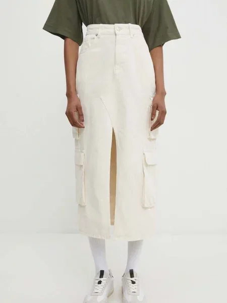 Answear Lab fusta jeans midi evazati alb