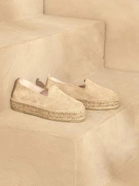 Велурени еспадрили Manebi Hamptons Double Sole Espadrilles с платформа K D0 бежово
