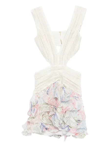 Rochie Patbo cu model floral cu volane de costum alb