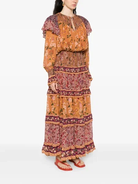 Rochie Farm Rio cu model floral cu imagine de costum maro