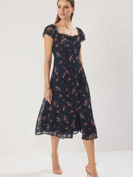 Trendyol Rochie albastru închis / verde / roz zmeură alb