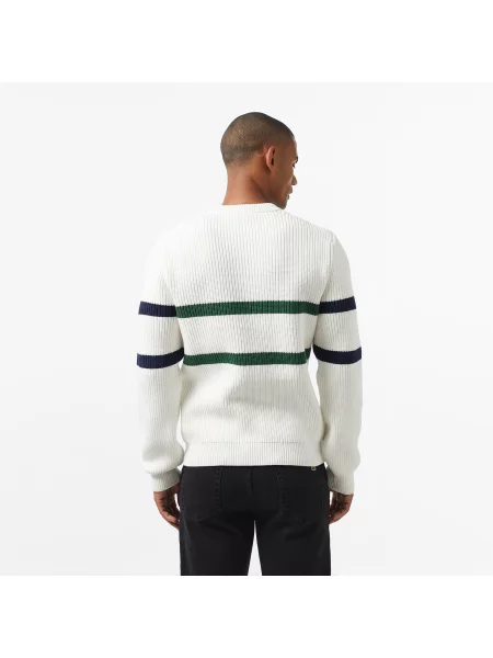 Lacoste Sweter W Paski Z Okrągłym Dekoltem I Luźnym Krojem biały