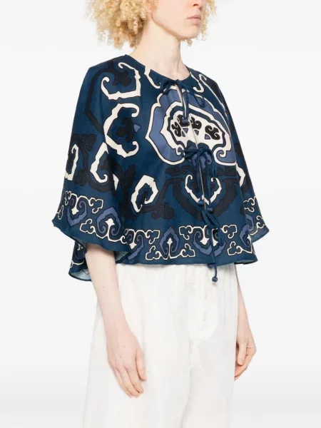 Bluzka Sea sznurowana koronkowa niebieska