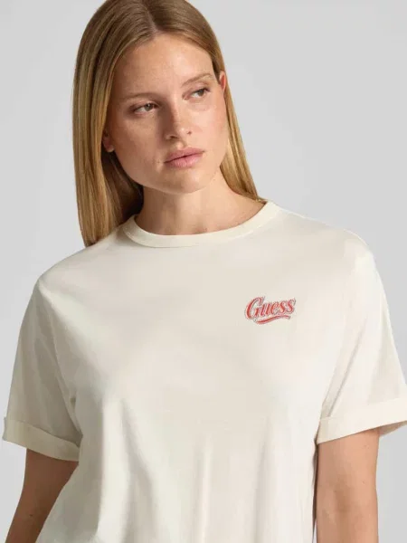 T-shirt o kroju relaxed fit z obszyciem ozdobnymi kamieniami model Emotional' Guess