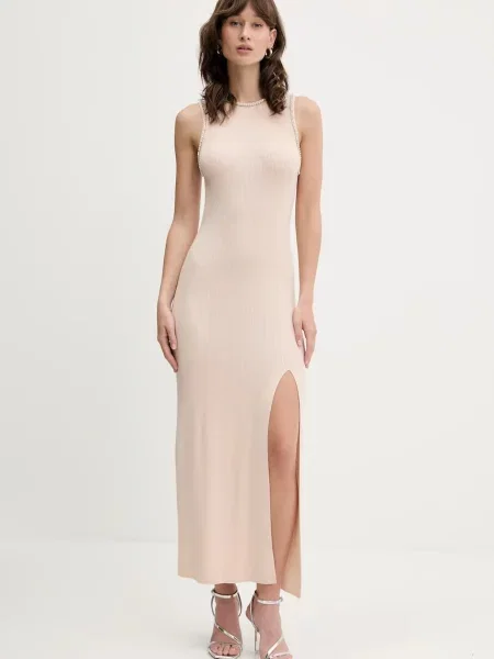 FROM FUTURE rochie din lână maxi mulată bej