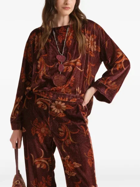 Bluză Maliparmi de catifea cu model floral cu imagine roșu