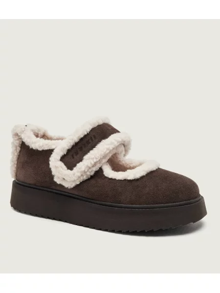 INUIKII Căptușite balerini Mary Jane | piele întoarsă | shearling maro