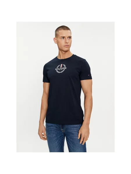Tommy Hilfiger Majica Global Stripe Mornarsko modra Regular Fit bela