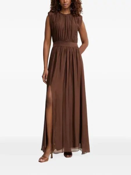 Rochie maxi Haveone cu volane maro
