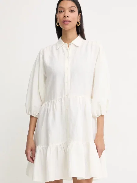 BOSS Orange sukienka koszulowa z lnem C Disenna beżowa