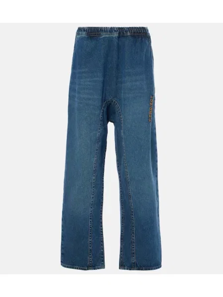 Široke kavbojke Y/project z nizkim pasom z avtogramom modra