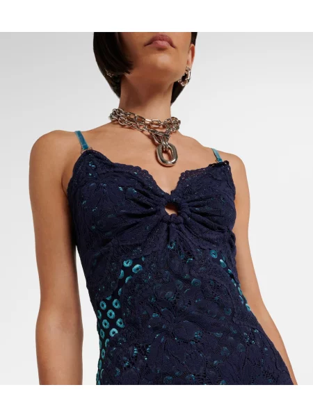 Rochie maxi Rabanne din dantelă albastru
