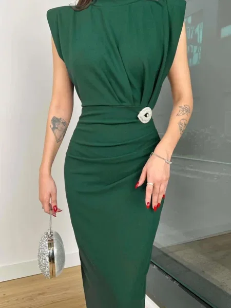 Rochie Dewberry din crep de costum verde