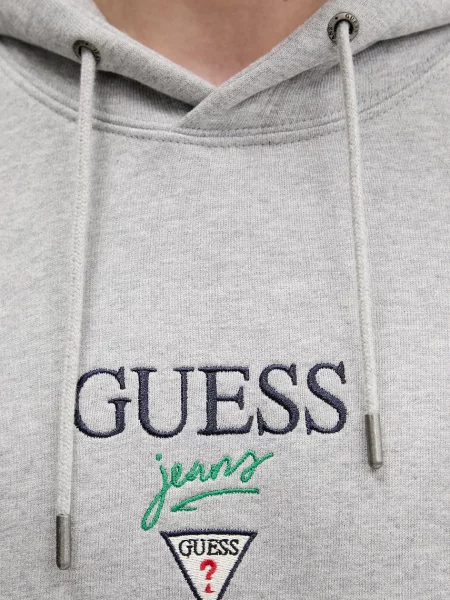 Меланжевый свитер Guess Jeans с капюшоном серый