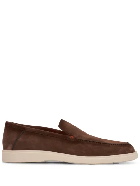 Pantofi loafer Santoni din piele de căprioară maro