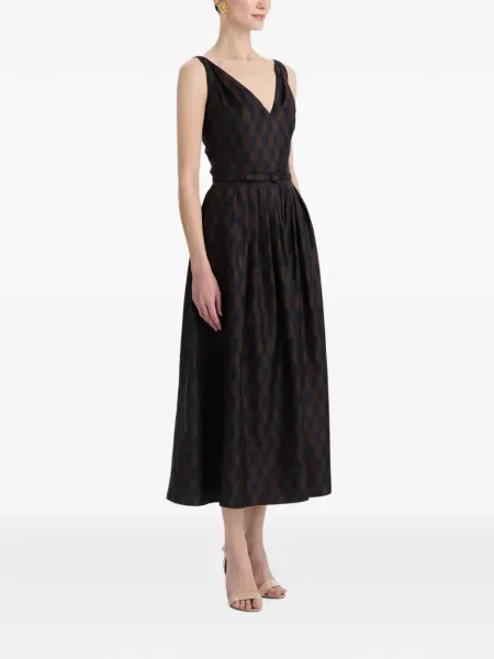 Rochie midi Oscar De La Renta de mătase cu model argyle maro
