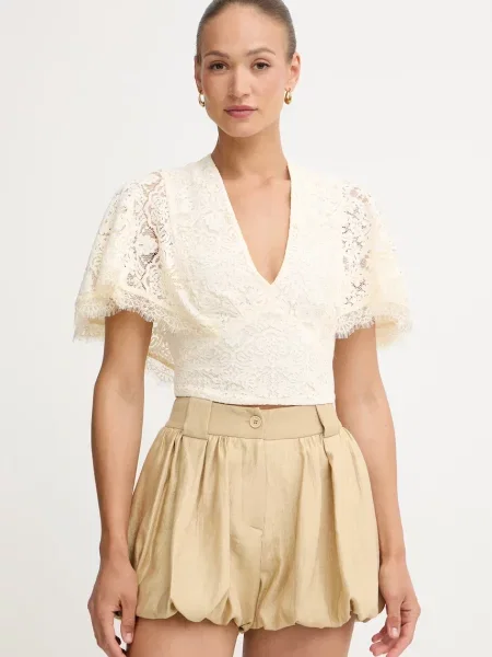 Twinset bluza z volančki čipkasta bež