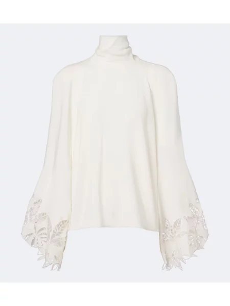 Bluză Oscar De La Renta cu broderie de mătase alb