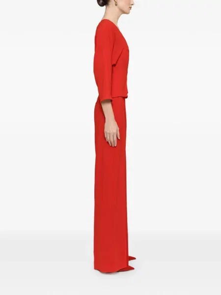 Pantaloni palazzo Nissa cu talie înaltă din crep roșu