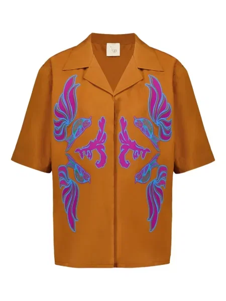 Cămașă Paula cu broderie scurtă portocaliu