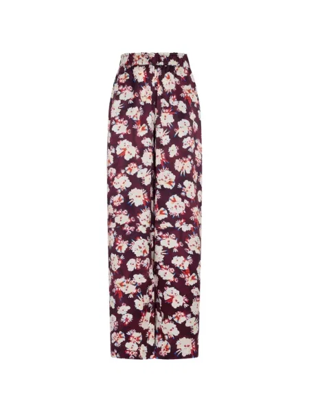 Pantaloni Rabanne de mătase cu model floral roșu