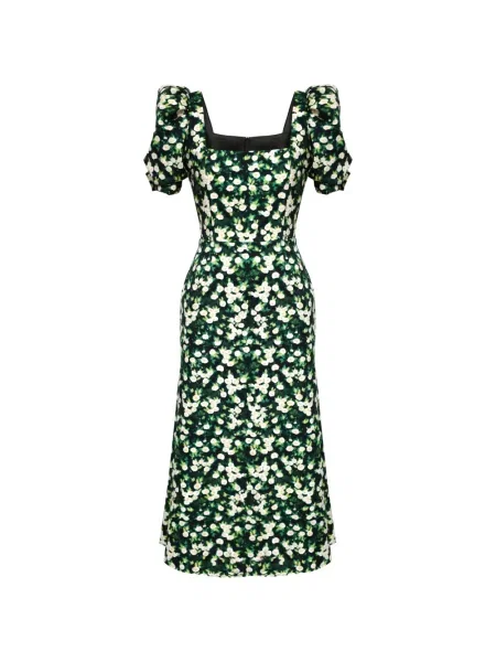 Rochie midi Post Meridiem cu model floral cu imagine până la genunchi verde