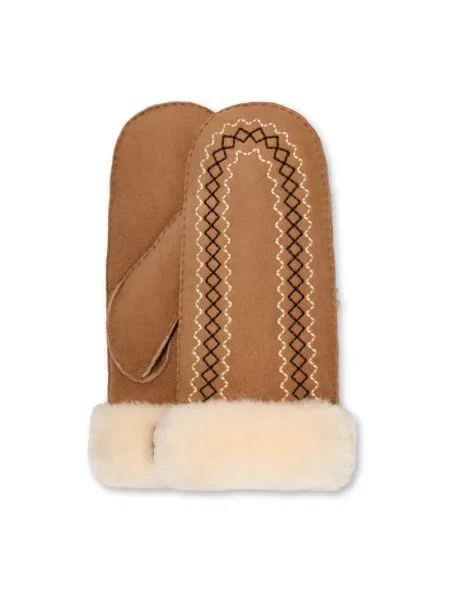Rękawiczki ze skóry jagnięcej z haftem model ‘ATHERSON’ Ugg brązowe