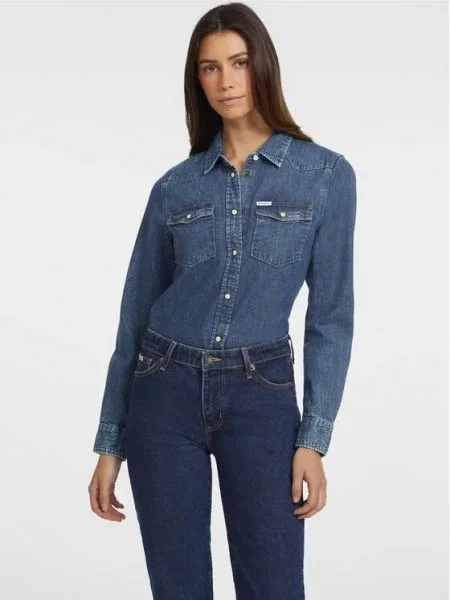 Класически топ Guess Jeans синьо