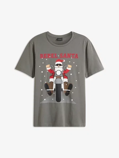 T-shirt z bożonarodzeniowym motywem z czystej bawełny organicznej szara