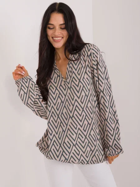 Bluză Fashionhunters cu imprimeu geometric bej