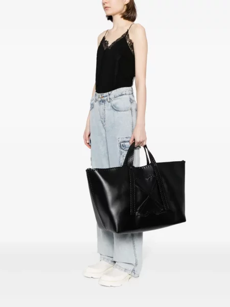 Geantă shopper Off-white din piele alb