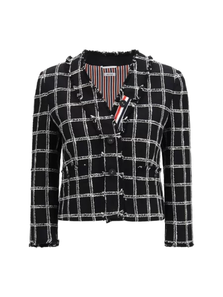 Kurtka Thom Browne w kratę tweedowa czarna