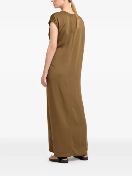Rochie maxi Yves Salomon din satin asimetrică maro