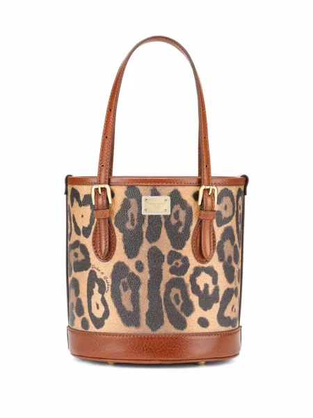 Geanta de piele Dolce & Gabbana din piele cu imagine cu model leopard maro