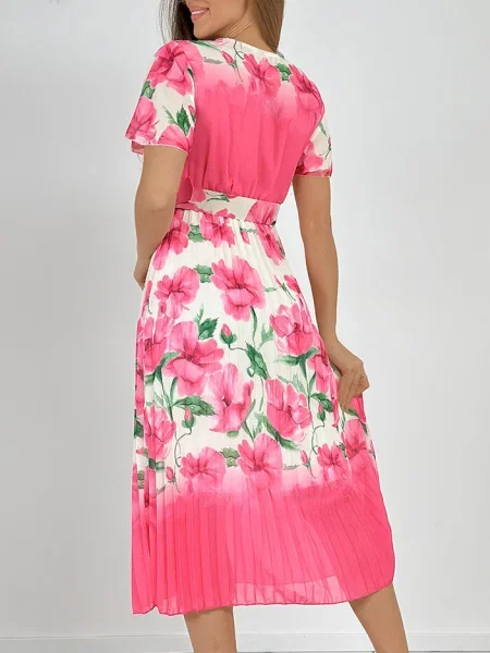 Rochie midi Resti cu model floral plisată până la genunchi alb