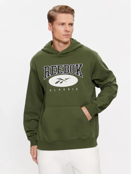 Класически суичър с качулка Reebok с качулка с апликация зелено