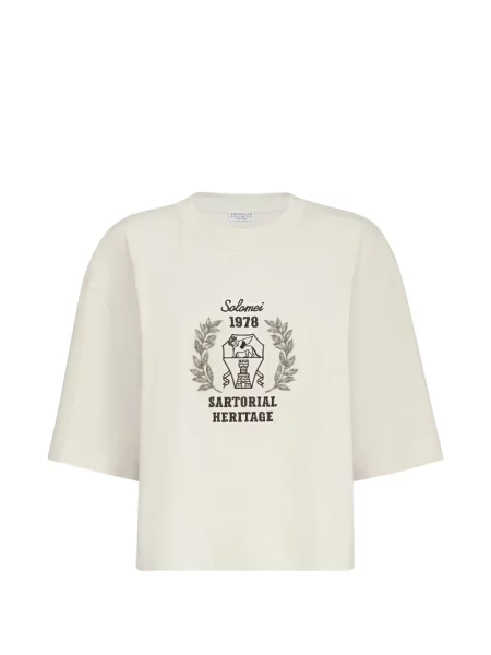 Tricou Brunello Cucinelli cu broderie din jerseu