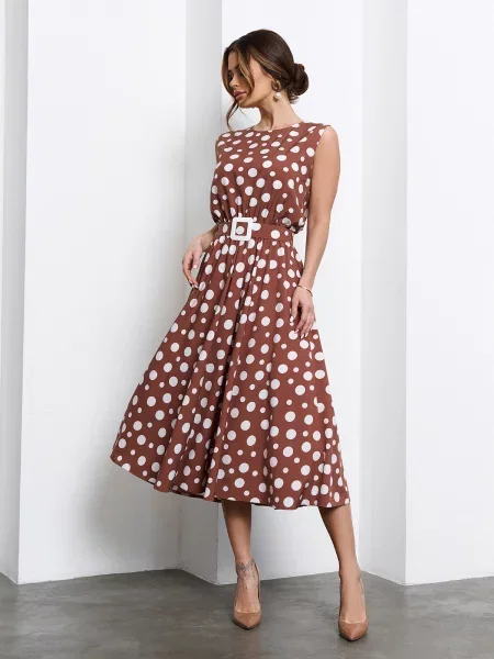 Сукня міді ISSA Plus комбінований верх коричневий