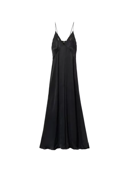 Lung rochie Twinset cu broderie din satin negru