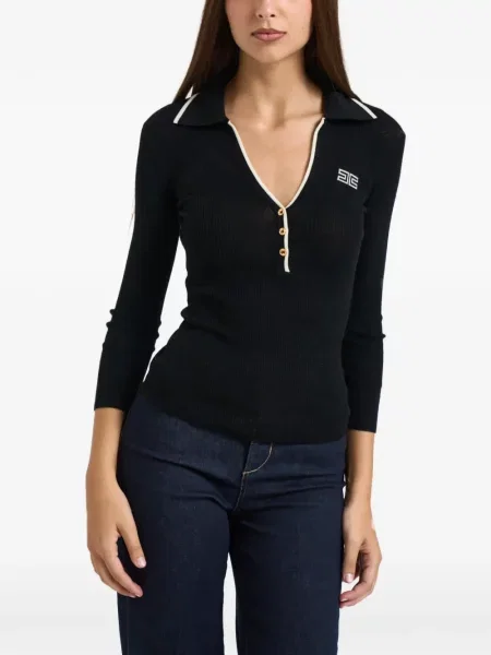Tricou polo Elisabetta Franchi tricotate cu autograf negru