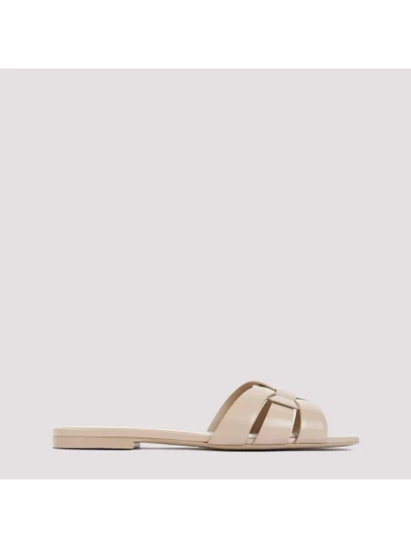 Klapki Saint Laurent skórzane beżowe