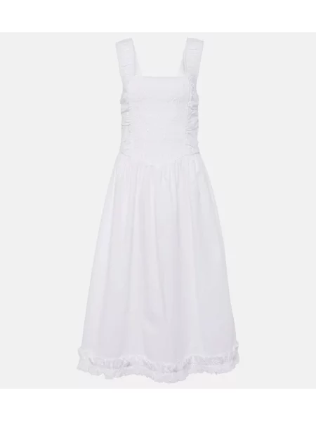 Rochie midi Ganni până la genunchi din poplin de costum alb