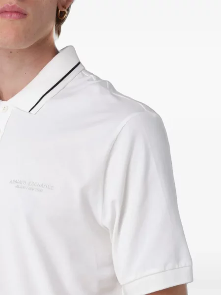 Tricou polo Armani Exchange cu autograf alb