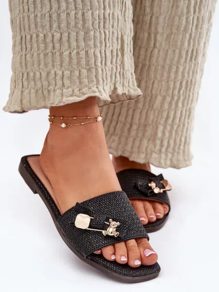 Сандали Boto с панделка с плосък ток черно