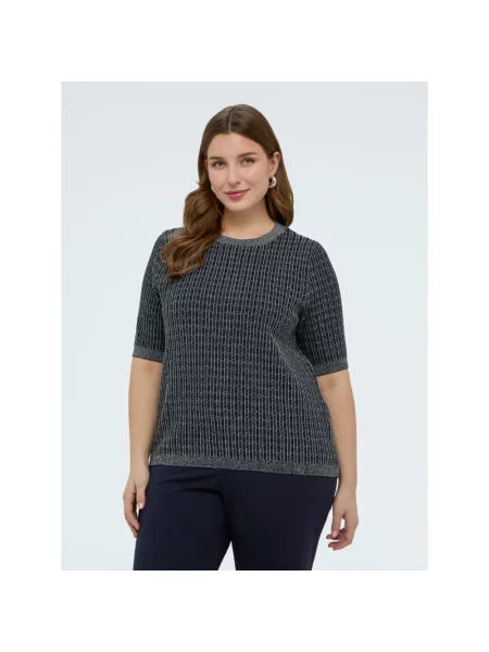 Sweter Fiorella Rubino w kratę z krótkim rękawem niebieski