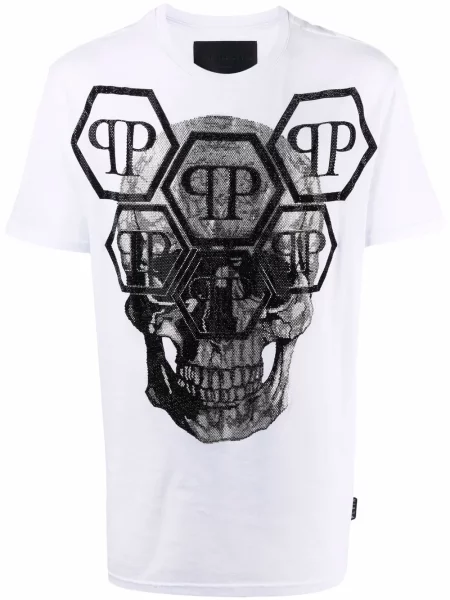 Tricou Philipp Plein de cristal alb