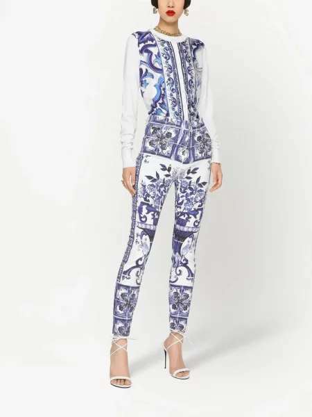 Skinny jeansy skinny Dolce And Gabbana z nadrukiem niebieskie