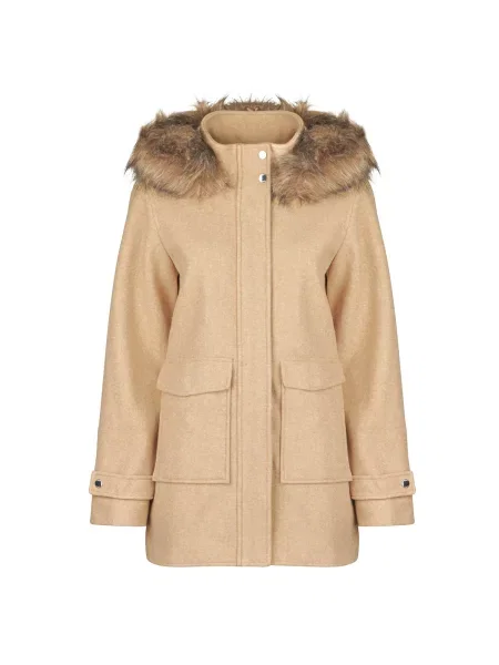 Parka Only s kapucňou s kožušinou béžová