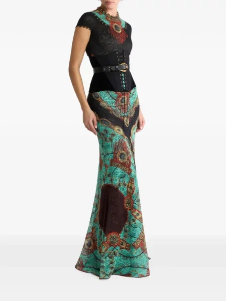 Lung rochie Etro cu imagine din jerseu verde